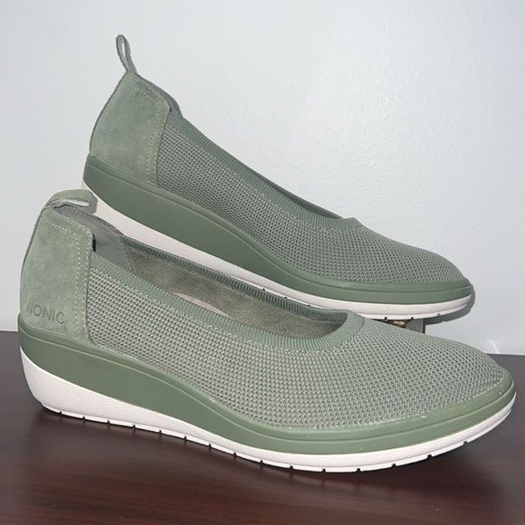 Vionic Jacey Knit Army Green Suede Trim Slip On Loafers - Picture 7 of 14